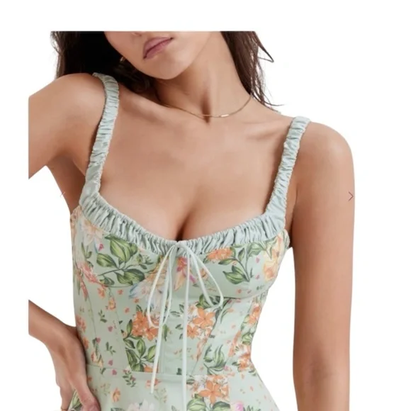 House of CB Sabrina Floral Print Corset Bustier Midi Floral Dress with Box - Picture 7 of 15